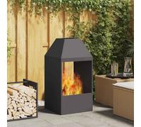 Runheo Foyer rectangulaire en acier noir - 50 x 50 x 100 cm - Cheminée en bois pour jardin et terrasse - Source de chaleur d'extérieur avec flamme moderne pour une atmosphère chaleureuse et une