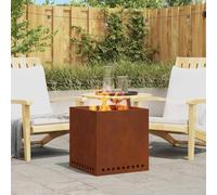 Runheo Foyer sans fumée Marron en Acier patiné 48 x 48 x 50 cm pour extérieur, Chauffage de Jardin ou terrasse, poêle à Combustion Propre, Design Moderne et résistance Durable