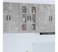 Runheo Kalmar Armoire de cuisine en bois gris béton 60 x 31 x 80 cm avec 3 étagères et 2 portes, buffet garde-manger suspendu pour espace de rangement et organisation dans la salle à manger et le