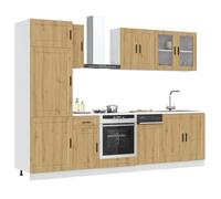 Runheo Kalmar Artisan Ensemble de 8 armoires de cuisine en chêne avec armoire suspendue, armoire basse, armoire haute, vitrine et plan de travail pour espace de rangement et rangement
