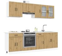 Runheo Kalmar Artisan Lot de 8 armoires de cuisine en chêne artisanal avec armoire suspendue, armoire basse, armoire haute, vitrine, espace de rangement, plan de travail adapté pour salle à manger