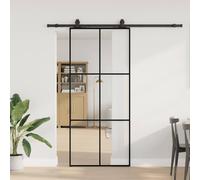 Runheo Kit de quincaillerie pour porte coulissante noire 90x205 cm en verre ESG, rail en acier robuste pour intérieur et extérieur, installation simple pour entrée chambre salon cuisine