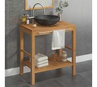 Runheo Lavabo en teck massif avec lavabo en marbre noir, meuble bas avec espace de rangement et barre porte-serviettes pour salle de bain, WC d'invités, meuble de salle de bain peu encombrant avec