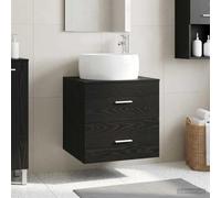 Runheo Lavabo mural en bois chêne noir, 49,5 x 44,5 x 66 cm, avec tiroirs, espace de rangement et vidange rapide, pour salle de bain, toilettes, peu encombrant, design moderne