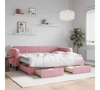 Runheo Lit de jour extensible avec tiroirs rose 80 x 200 cm, housse en velours, cadre en métal, 2 matelas, lit d'appoint avec espace de rangement, canapé-lit multifonction pour salon
