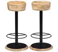 Runheo Lot de 2 chaises de Bar en Bois de manguier Massif avec Pieds en Fer Enduit de Poudre, Design scandinave Industriel pour Cuisine, Salon ou Salle à Manger, Confort Ergonomique Durable