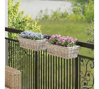 Runheo Lot de 2 pots de fleurs suspendus en rotin laqué gris 48 x 22 x 15 cm avec insert imperméable pour balcon, salon et chambre à coucher, décoratif, peu encombrant, robuste