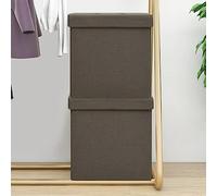 Runheo Lot de 2 tabourets avec espace de rangement, rembourrés, marron, imitation lin, 38 x 38 x 38 cm, pliables, peu encombrants, polyvalents, comme siège pour cuisine, salle à manger, balcon, jardin