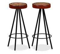 Runheo Lot de 2 tabourets de Bar en Cuir véritable et Acier avec Repose-Pied Hauteur réglable Design Industriel scandinave pour Cuisine Salon Salle à Manger