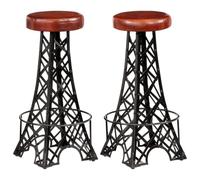 Runheo Lot de 2 tabourets de Bar en Cuir véritable Marron et Noir avec Design Tour Eiffel, Hauteur réglable, Repose-Pied, Assise Ergonomique, Style Industriel Moderne pour Cuisine, Salon
