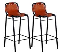 Runheo Lot de 2 tabourets de Bar en Cuir véritable Marron et Noir, siège Ergonomique pivotant réglable avec Repose-Pied, Style Industriel Moderne pour Cuisine, Salon ou comptoir