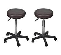 Runheo Lot de 2 tabourets de bureau en cuir synthétique marron 35,5 x 64-84 cm avec roulettes et vérin à gaz réglable en hauteur pour bureau à domicile et bureau Siège confortable ergonomique