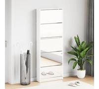 Runheo Meuble à chaussures avec miroir, blanc brillant, 5 compartiments, 63 x 17 x 169,5 cm, pliable et peu encombrant, idéal pour le couloir, l'entrée et l'entrée pour ranger les chaussures et