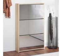 Runheo Meuble à Chaussures Mural en Bois d'ingénierie avec Miroir 3 tiroirs inclinés pour entrée, Dressing ou Couloir, capacité de 9-12 Paires, Support modulable, Rangement Pratique