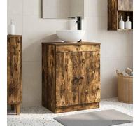 Runheo Meuble de Salle de Bain avec lavabo en Bois d'ingénierie chêne fumé 54 x 35 x 83 cm, Rangement Efficace sous évier avec Porte et étagère, Salle Bain Moderne, Installation Facile