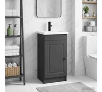Runheo Meuble de Salle de Bain avec lavabo Noir 42 x 40 x 84,5 cm en Bois d'ingénierie, Armoire avec étagère, Porte métallique, Robinet économiseur d'eau