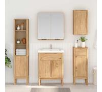 Runheo Meuble de Salle de Bain Haut Floro en Bois de pin Massif Cire Marron 35 x 30 x 160 cm avec étagère réglable Porte à charnières Rangement Mural pour Salle Bain Moderne Compact Gain Place