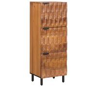Runheo Meuble haut avec porte, surface marron acacia, bois massif de mangue, 40 x 33 x 110 cm, avec 3 portes à charnières, espace de rangement, buffet, salon, étagère de rangement