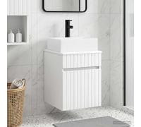 Runheo Meuble lavabo Mural Blanc 39 x 41 x 62,5 cm en Bois d'ingénierie avec Grand Rangement, tiroir, Porte et étagère pour Salle de Bain, Toilette, buanderie