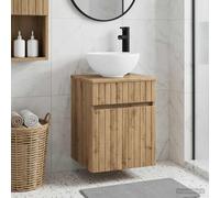 Runheo Meuble lavabo Mural en Bois d'ingénierie chêne Artisanal 39 x 35 x 63 cm avec tiroirs Rangement Salle de Bain Suspendu Simple aménagement Gain Place Moderne