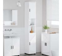 Runheo Meuble Salle de Bain Blanc Brillant en Bois d'ingénierie, 30 x 35 x 192 cm, Armoire Rangement avec Portes, Pieds métal Noir, Colonne Suspendue ou à Poser pour Organiser Toilette et buanderie