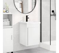 Runheo Meuble sous lavabo de salle de bain avec lavabo en céramique blanche et mitigeur noir, armoire murale avec espace de rangement, bonde poussoir et trop-plein