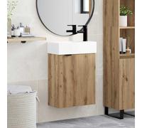 Runheo Meuble sous lavabo de salle de bain avec lavabo et mitigeur noir en chêne artisanal, 45,5 x 22,5 x 84 cm, système de drainage d'eau, espace de rangement, montage mural, peu encombrant