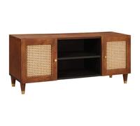 Runheo Meuble TV avec étagère marron, bois massif de mangue, 105 x 33,5 x 46 cm, meuble bas avec espace de rangement, buffet avec portes, idéal pour le salon, le home cinéma et les jeux