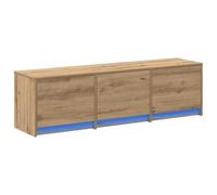 Runheo Meuble TV avec LED en Bois d’ingénierie Chêne Artisan 140 x 34 x 40 cm avec 3 tiroirs pour Salon et Chambre Meuble d’appoint Console Lumineux Ambiance réglable