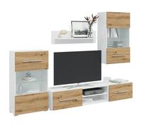 Runheo Meuble TV chêne Artisanal Bois d'ingénierie 5 pcs Ensemble Salon Lumineux avec LED intégré et Rangement Mural Compact pour séjour et Chambre