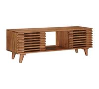 Runheo Meuble TV en bois d'acacia massif avec 2 portes coulissantes, naturel, 105 x 30 x 35 cm, espace de rangement, gestion des câbles, buffet de salon pour télévision, home cinéma et jeux