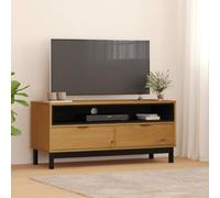 Runheo Meuble TV FLAM en Bois Massif de pin Couleur chêne 110x40x50 cm avec 2 tiroirs et Compartiment Ouvert pour Salon séjour Chambre Style Ferme