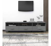 Runheo Meuble TV Gris foncé en Bois Massif de pin 158x40x40 cm avec 3 tiroirs et 3 Compartiments pour Salon, Chambre et Console de Divertissement Style Farmhouse
