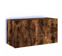 Runheo Meuble TV Mural avec lumières LED chêne fumé 80x35x41 cm, Meuble Console pour Living Room, Centre de Divertissement Polyvalent, Table avec Support, idéal Chambre Farmhouse