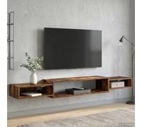 Runheo Meuble TV Mural en Bois d'ingénierie chêne fumé 180 x 28 x 21 cm avec étagère Murale Flottante, Rangement Design pour Salon Chambre Bureau, Support bibliothèque Cube Tablette Suspendue