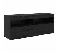 Runheo Meuble TV Mural en Bois d'ingénierie chêne Noir 100 x 30 x 40 cm avec LED, Montage Mural, Console de Rangement pour Salon et Chambre, Centre de Divertissement Pratique