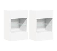 Runheo Meubles muraux Blancs en Bois d'ingénierie 2 pcs 40x30x60,5 cm avec lumières LED RVB, Meuble TV Flottant Multifonction avec étagère en Verre pour Salon, Chambre, Espace de Rangement optimisé