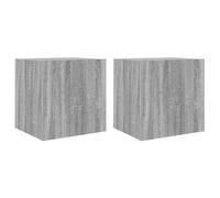 Runheo Meubles TV muraux en Bois d'ingénierie Sonoma Gris 40,5x35x40cm 2pcs avec lumières LED RVB, Meuble TV Flottant Multifonction pour Salon et Chambre, Espace Rangement Optimal