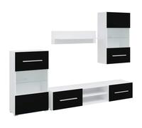 Runheo Meubles TV Noir Mat Bois d'ingénierie 5 pcs Ensemble Complet avec lumière LED, Meuble Mural et sur Pied, étagère, Rangement élégant pour Salon séjour Chambre Console Table