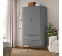 Runheo Molde Armoire grise en pin massif 90 x 55 x 175 cm avec tiroir, compartiment, tringle à vêtements pour chambre à coucher, couloir, chambre d'enfant, peu encombrant et étanche à la poussière