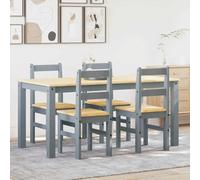 Runheo Panama Ensemble de table à manger 5 pièces en pin massif gris 160 x 80 x 75 cm avec 4 chaises Table à manger confortable et stable pour salle à manger, cuisine, salon