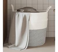 Runheo Panier de Rangement Gris et Blanc Ø43x38 cm Coton Durable pour Salon Chambre Cuisine et Salle de Bain, Organisation Efficace avec anses Robustes