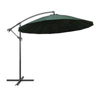 Runheo Parasol Suspendu Vert 3 m avec Poteau Aluminium 16 Nervures Base croisée Robuste manivelle Toile Polyester Anti-UV pour Jardin terrasse extérieur Patio Piscine