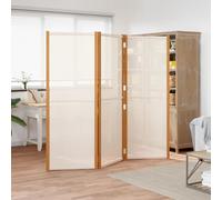 Runheo Paravent 3 pièces blanc crème 210 x 180 cm en bois d'acacia massif avec finition huilée et textilène opaque, pliable, autonome, pour intérieur, extérieur, salon, bureau, chambre à coucher