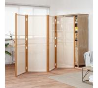 Runheo Paravent 4 pièces blanc crème en bois d'acacia massif avec textilène 280 x 180 cm autoportant, pliable, brise-vue pour chambre à coucher, salon, bureau