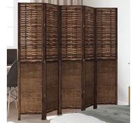 Runheo Paravent 5 pièces en bois massif de paulownia marron foncé avec brise-vue en bambou, pliable, autonome, opaque, idéal comme cloison pour chambre à coucher, salon, bureau
