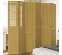 Runheo Paravent 6 pièces marron en bois de paulownia massif avec brise-vue en bambou, pliable, autonome, pliable pour chambre à coucher, salon, bureau, cloison opaque