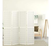 Runheo Paravent pliable 4 pièces de style japonais - 160 x 170 cm - Blanc avec bois de sapin - Brise-vue - Séparateur de pièce - Pliable - Pour chambre à coucher, salon, bureau