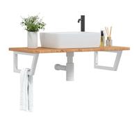 Runheo Plateau de lavabo avec support en acier et bois massif chêne marron clair 100 x 50 x 2,5 cm Forme trapézoïdale 2 supports Charge maximale 100 kg Peu encombrant pour salle de bain, lavabo