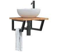 Runheo Plateau de lavabo flottant trapézoïdal avec support en acier et bois massif - 50 x 50 cm - Charge maximale : 100 kg - Peu encombrant - Pour salle de bain, invités, toilettes, lavabo
